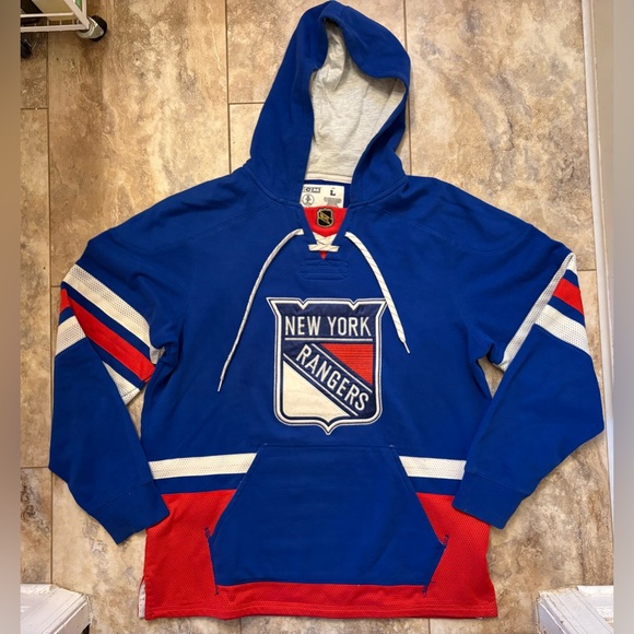 New York Rangers Hockey Style Front Pocket Pullover Hoodie CCM NHL Mens Size L - Picture 2 of 8